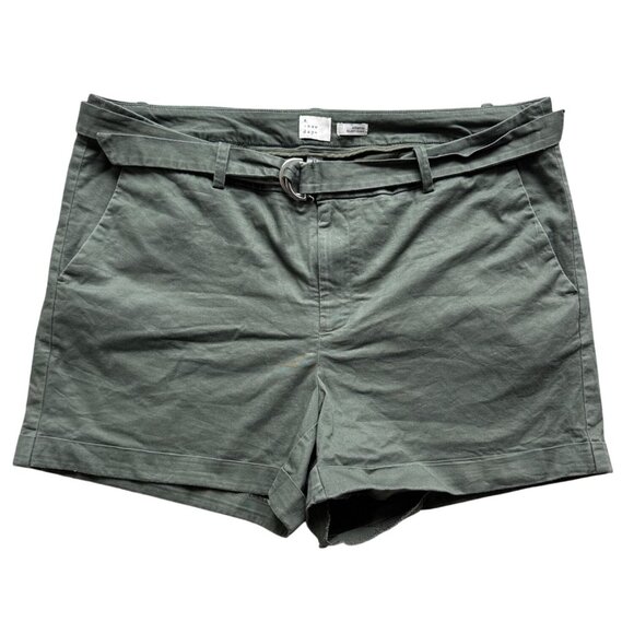 A New Day Womens Belted Green Shorts Size 14 Stretch Cotton Blend - Picture 1 of 7